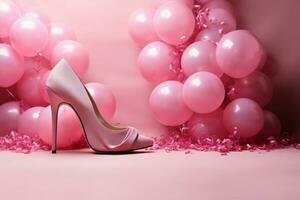 AI generated Girlhood celebration High heeled shoe backdrop, ideal for baby related events photo