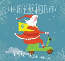 vector image of santa claus working in a delivery service on a moped