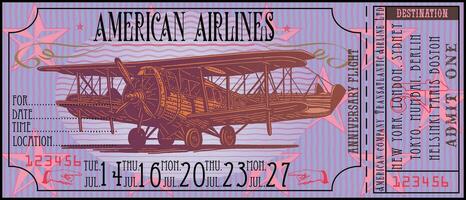 airplane ticket in a vintage style with an image of an old glider vector