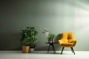 AI generated Clean design space Chair, lamp, green plant with copy space photo