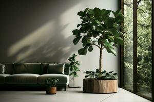 AI generated Dynamic 3D render ambient lighting in a room with greenery photo