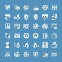 36 financial icons in line glyph style, including money, investment, graph, cash, currency, business and more. vector