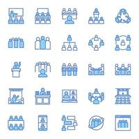 25 forum and class icons in blue fill line style, including discussion, group, workspace, organization, class, business and more. vector