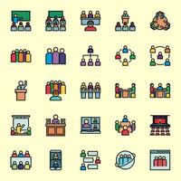 25 forum and class icons in colored outline style, including discussion, group, workspace, organization, class, business and more. vector
