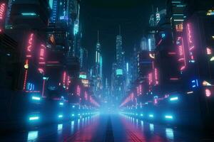 AI generated Dynamic cyberpunk city concept 3D render reveals futuristic night allure photo