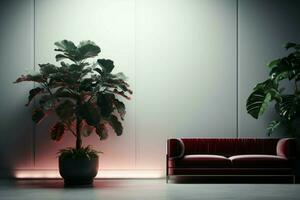 AI generated Elegantly illuminated room, vibrant with 3D rendered potted plant aesthetics photo