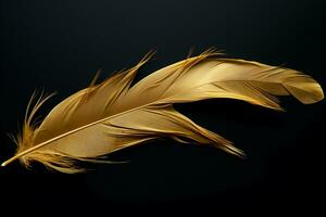 AI generated Elegant template Golden feathers on black background, fashion and beauty photo