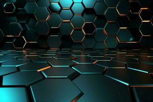 AI generated Hexagon patterned floor Abstract 3D rendering blends artistry and futuristic aesthetics photo