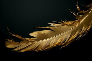 AI generated Elegant template Golden feathers on black background, fashion and beauty photo