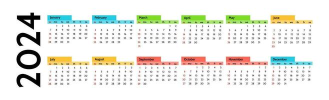 Calendar for 2024 isolated on a white background vector