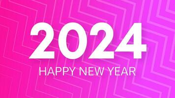 2024 Happy New Year background.  Modern greeting banner template with white 2024 New Year numbers on pink abstract background with lines. Vector illustration