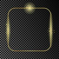 Gold glowing rounded square frame isolated on dark background. Shiny frame with glowing effects. Vector illustration.