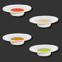 Illustration on theme big set various types beautiful tasty edible hot homemade soups vector