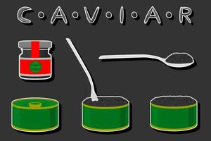 grande conjunto varios tipos pescado caviar, metal lata diferente Talla vector