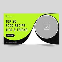 Fully editable food recipe video tutorial thumbnail banner design, food review banner design, video cover banner design, vector eps 10 file format