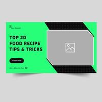 Video tutorial tips and tricks food menu thumbnail banner design, food recipe video cover banner design, editable vector eps 10 file format