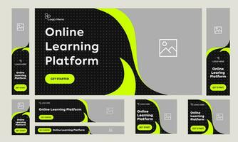 Vector online learning services web set banner design for social media post,  education platform bundle banner design, fully editable vector eps 10 file format