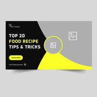 Fully editable vector food review tutorial tips and tricks thumbnail banner design, food menu recipe video cover banner design, vector eps 10 file format