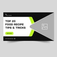 Trendy food recipe tutorial video thumbnail banner design, food review techniques video cover banner design, editable vector eps 10 file format