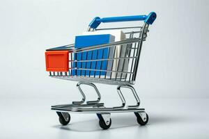 AI generated E commerce vision 3D rendering of shopping cart and phone photo