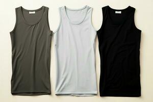 AI generated Casual collection Sleeveless t shirt set in white, grey, and black photo