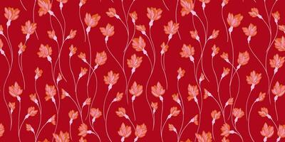 Seamless simple creative branches ditsy flowers pattern. Abstract colorful floral background. Vector hand drawn sketch. Design for fashion, textile, fabric, wallpaper, surface design