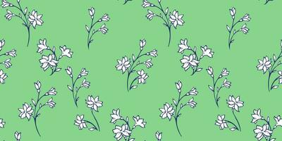 Seamless, simple wild ditsy branches flowers pattern. Vector hand drawn sketch. Silhouettes gently abstract  floral print. Template for design