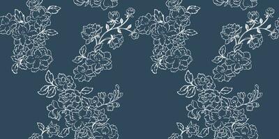 Vector hand drawn abstract, simple flowers branches  internment in a seamless pattern. Abstract shape line  floral printing on a dark background. Template for textile, fashion, surface design, fabric,