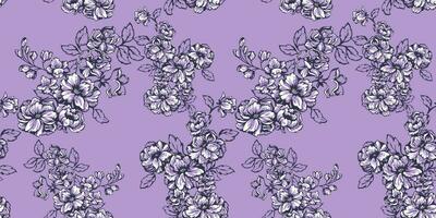 Seamless artistic, abstract floral pattern. Blooming field in many kinds flowers. Vector hand drawn lines, outlines, shape ditsy flower. Design for textile, fashion, print
