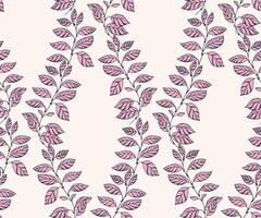 Artistic stylized branches leaves intertwined in a seamless pattern on a light background. Vector hand drawn. Abstract tropical graphics pink leaf stems print. Design for textile, fashion, fabric