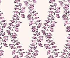 Artistic stylized branches leaves intertwined in a seamless pattern on a light background. Vector hand drawn. Abstract tropical graphics pink leaf stems print. Design for textile, fashion, fabric