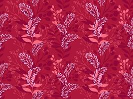 Seamless artistic pattern with vector hand drawn shape, silhouettes, branches, leaves, stem. Creative, modern, burgundy, vinous floral print. Template for design.