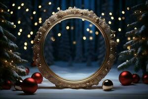 AI generated 3D circle frame a beautiful backdrop to celebrate Merry Christmas and Happy New Year AI Generated photo