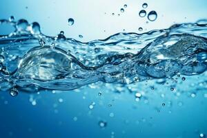 ai generado azul agua antecedentes adornado con burbujas y brillante agua superficie foto