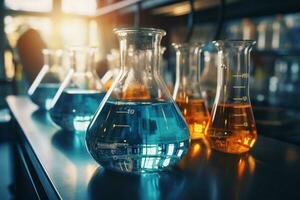 AI generated Chemical analysis Chemists use beakers, flasks, test tubes in experiments photo