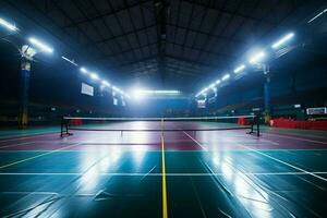 AI generated Indoor sports venue Badminton court designed for indoor recreational activities photo