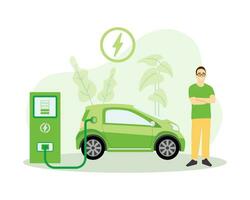 Green hybrid vehicle eco living illustration template vector