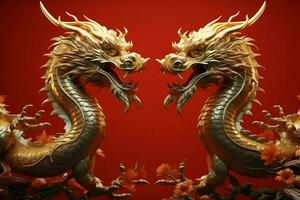 ai generado glorioso 3d ilustración para chino nuevo año con continuar, linterna foto