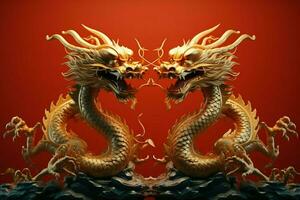 AI generated Glorious 3D illustration for Chinese New Year with dragon, lantern photo