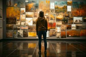 AI generated Gallery goer absorbed, appreciating art in exhibition with focused enthusiasm photo