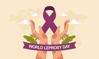 World Leprosy Day Awareness Month with Hands and a Purple Ribbon Vector Illustration