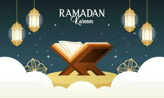 Realistic Islamic Ramadan Kareem Celebration Background with Arabic Ornaments vector