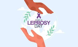 World Leprosy Day Awareness Month with Hands and a Purple Ribbon Vector Illustration