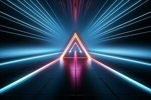 AI generated Neon elegance Dark room adorned with mesmerizing neon lines effect photo