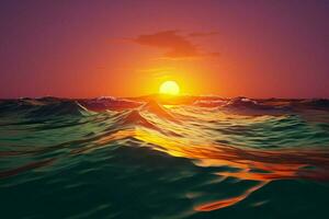 AI generated Sunset serenity Colors blend over the calm surface of the sea photo