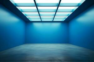 AI generated Blue exhibition space Room with empty canvas and atmospheric lighting photo