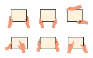 Hands with tablets set vector