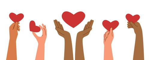 Hands raised with hearts vector