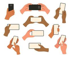 Hands with phone set vector