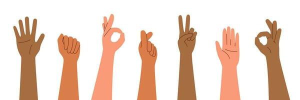 Hands raised with signs vector